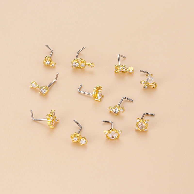 20G L-Shaped Cubic Zircon Nose - Body Jewelry Surgical Steel 评论和价格