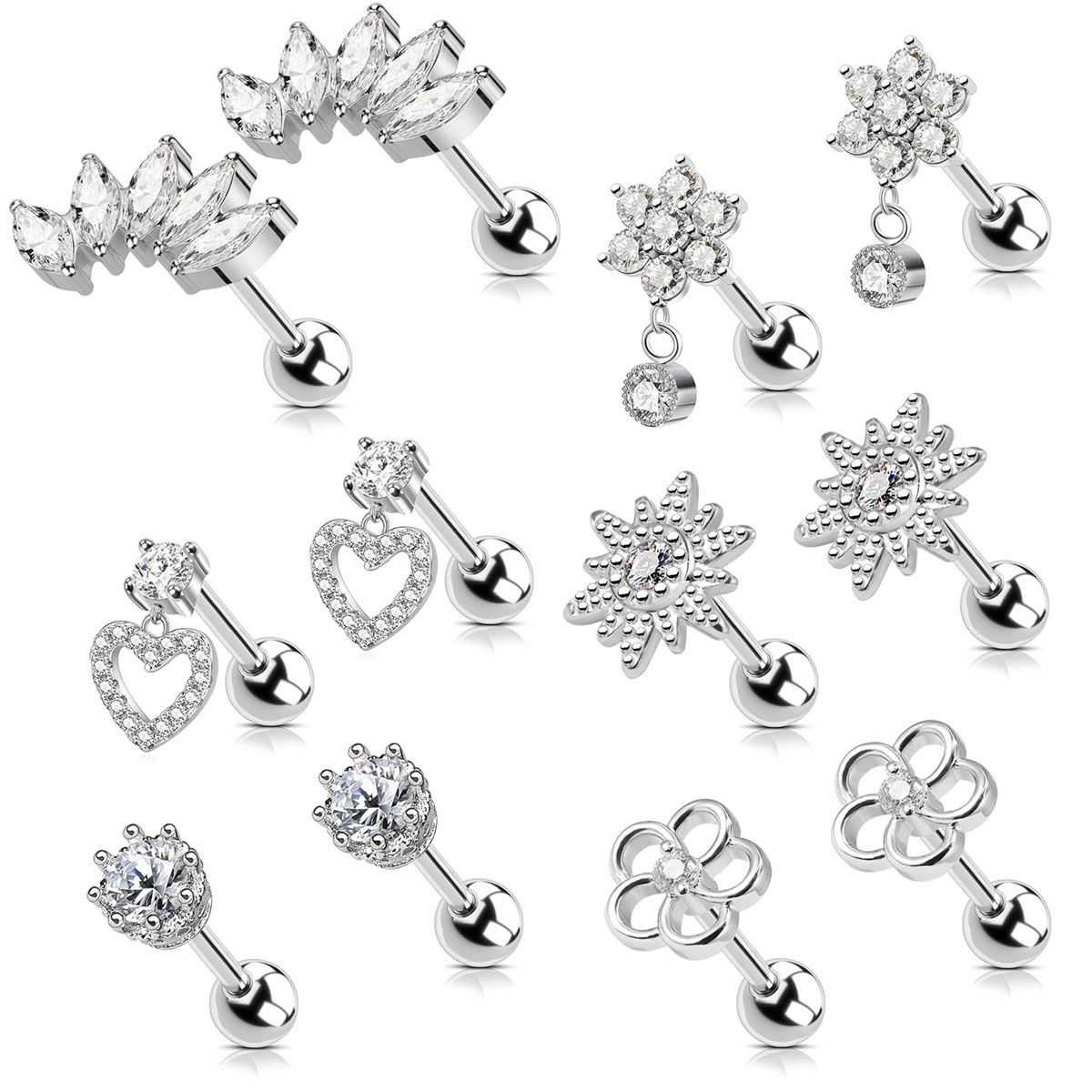 2pcs Cartilage Earrings Stud F - Body Jewelry Surgical Steel 评论和价格