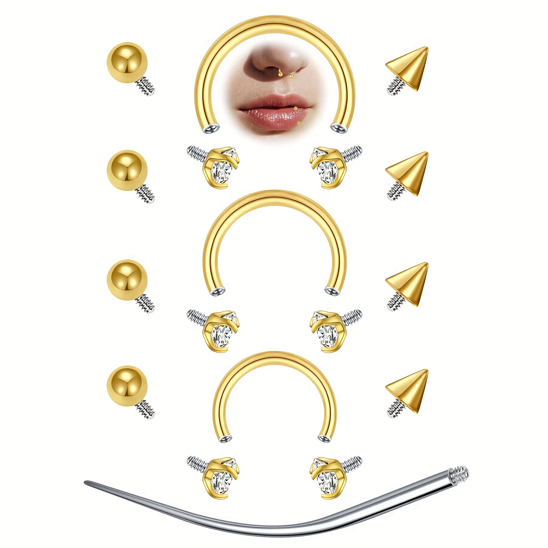 12pcs 16G Horseshoe Septum Rin - Body Jewelry Replacement Ball 评论和价格